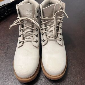 Timberland Lace Up Boots White and Tan with Textured Upper